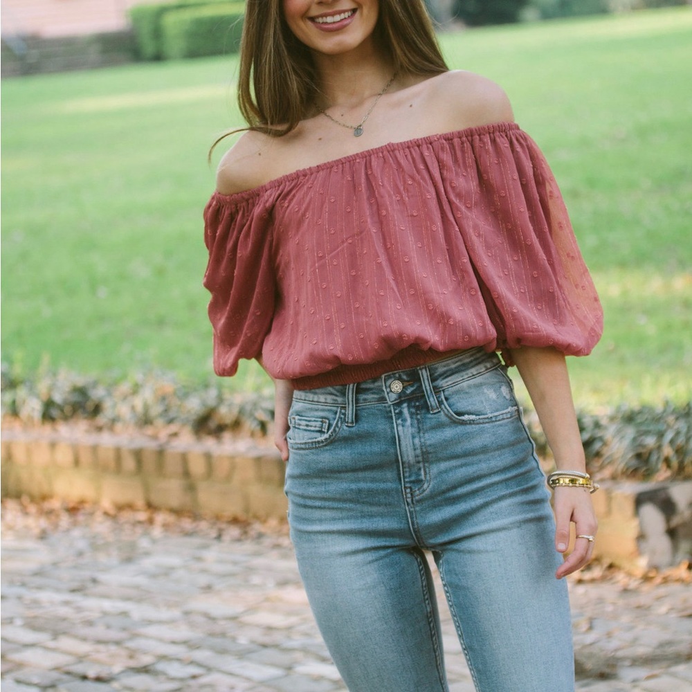 Mauve Swiss dot cropped top